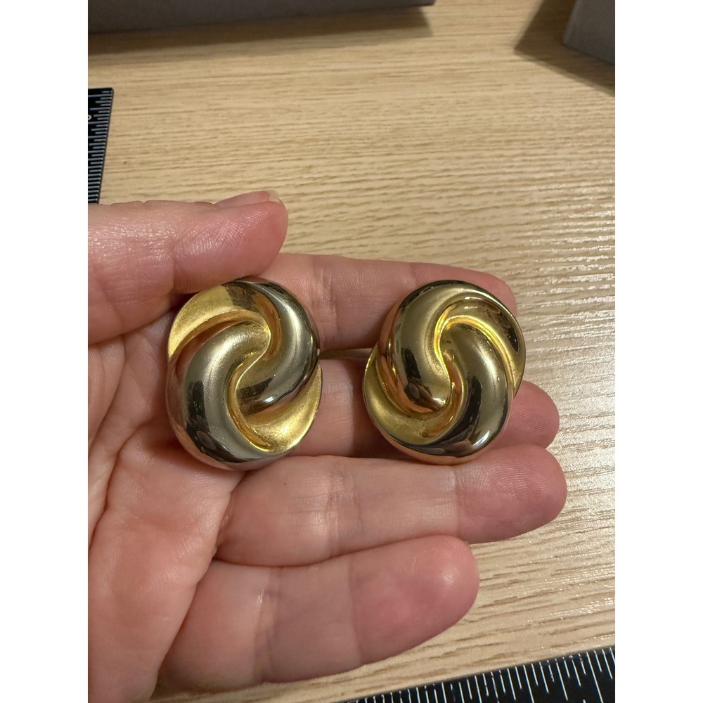 Vintage‎ Two Tone Gold Silver Swirl Clip On Earrings Chunky Retro Statement